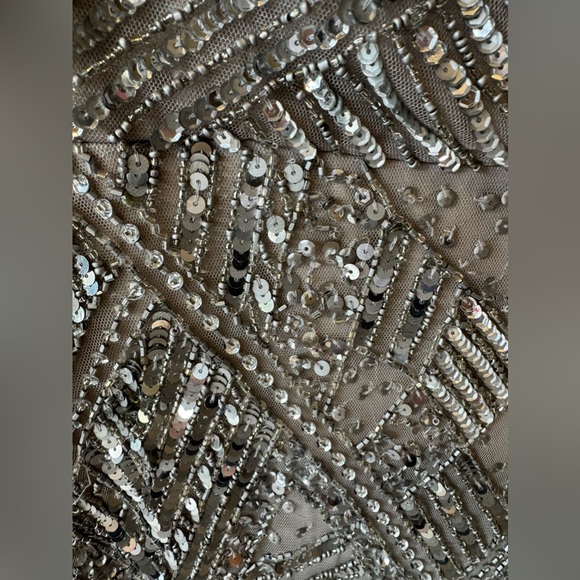 NWT Adrianna Papell silver beaded gown - Picture 4 of 12